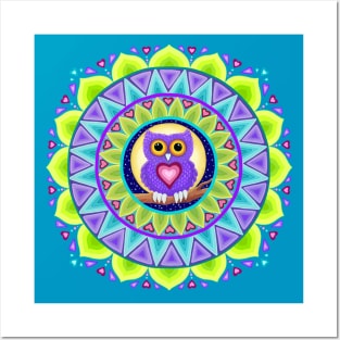 Little Purple Owl Mandala Posters and Art